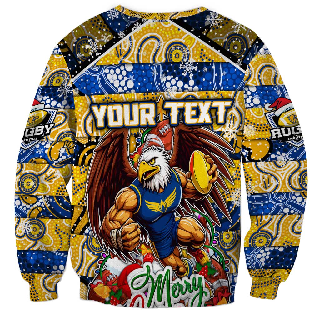 Custom Eagles Rugby Merry Christmas Sweatshirt Indigenous Australian Art