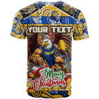 Custom Eagles Rugby Merry Christmas T Shirt Indigenous Australian Art