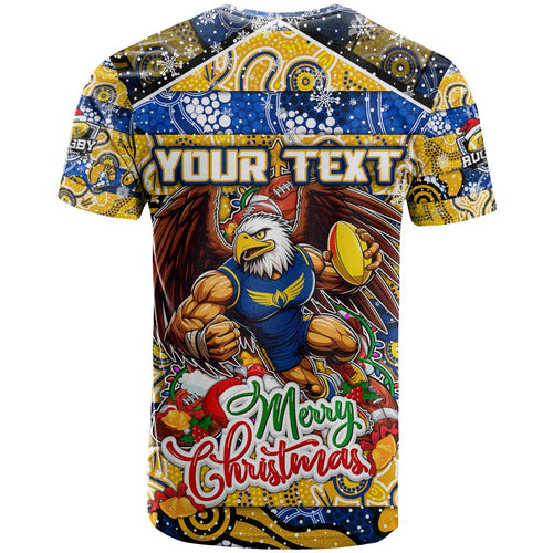 Custom Eagles Rugby Merry Christmas T Shirt Indigenous Australian Art
