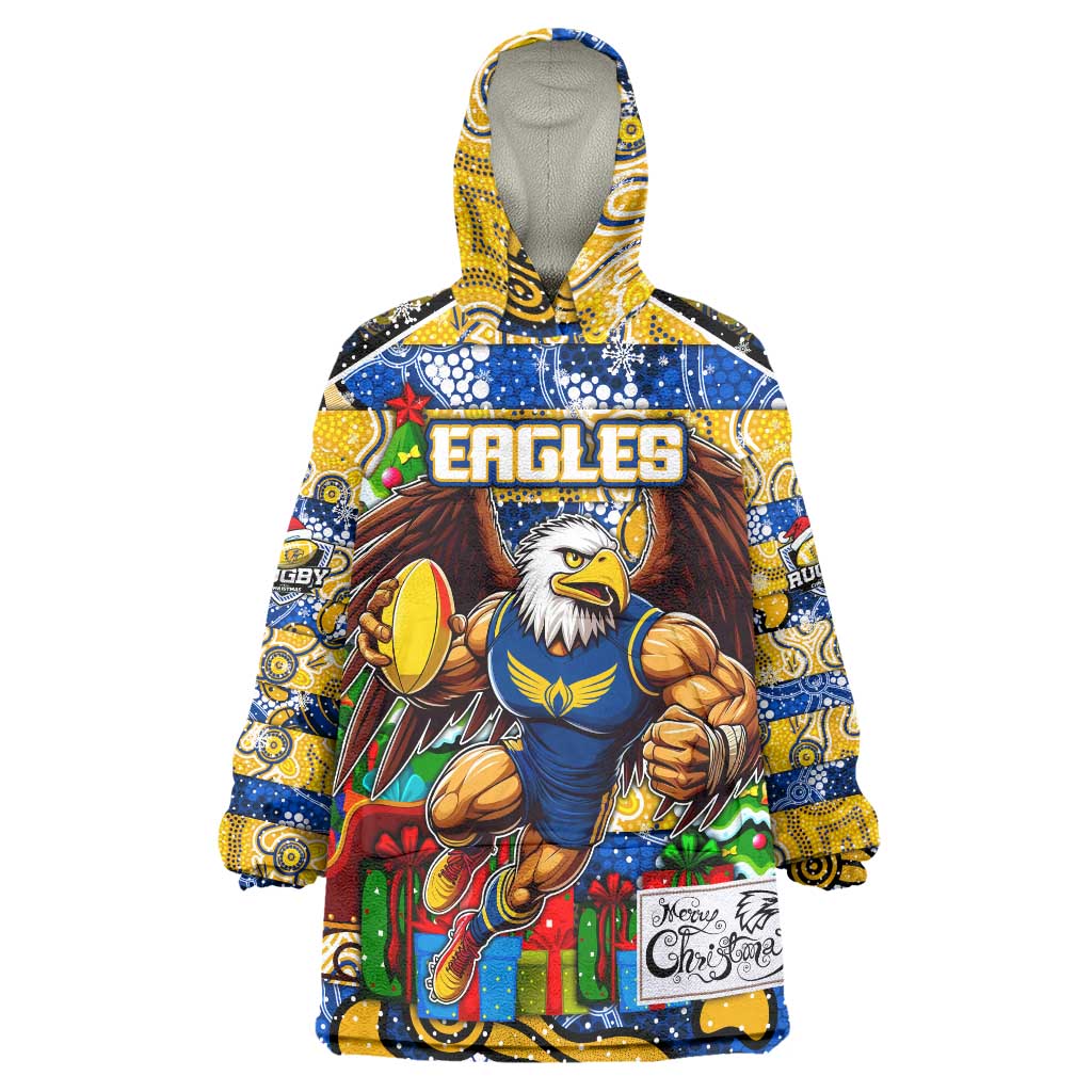 Custom Eagles Rugby Merry Christmas Wearable Blanket Hoodie Indigenous Australian Art
