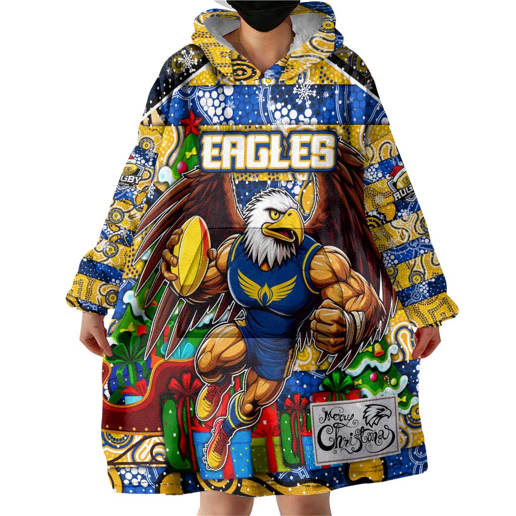 Custom Eagles Rugby Merry Christmas Wearable Blanket Hoodie Indigenous Australian Art