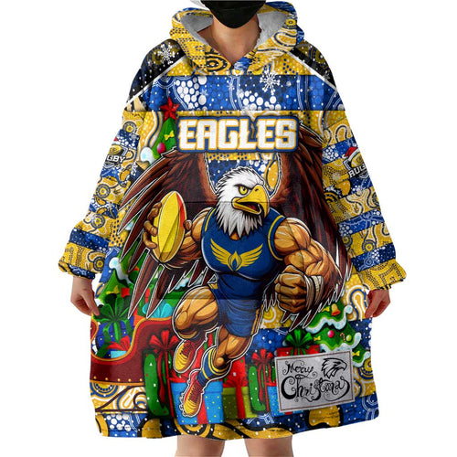 Custom Eagles Rugby Merry Christmas Wearable Blanket Hoodie Indigenous Australian Art