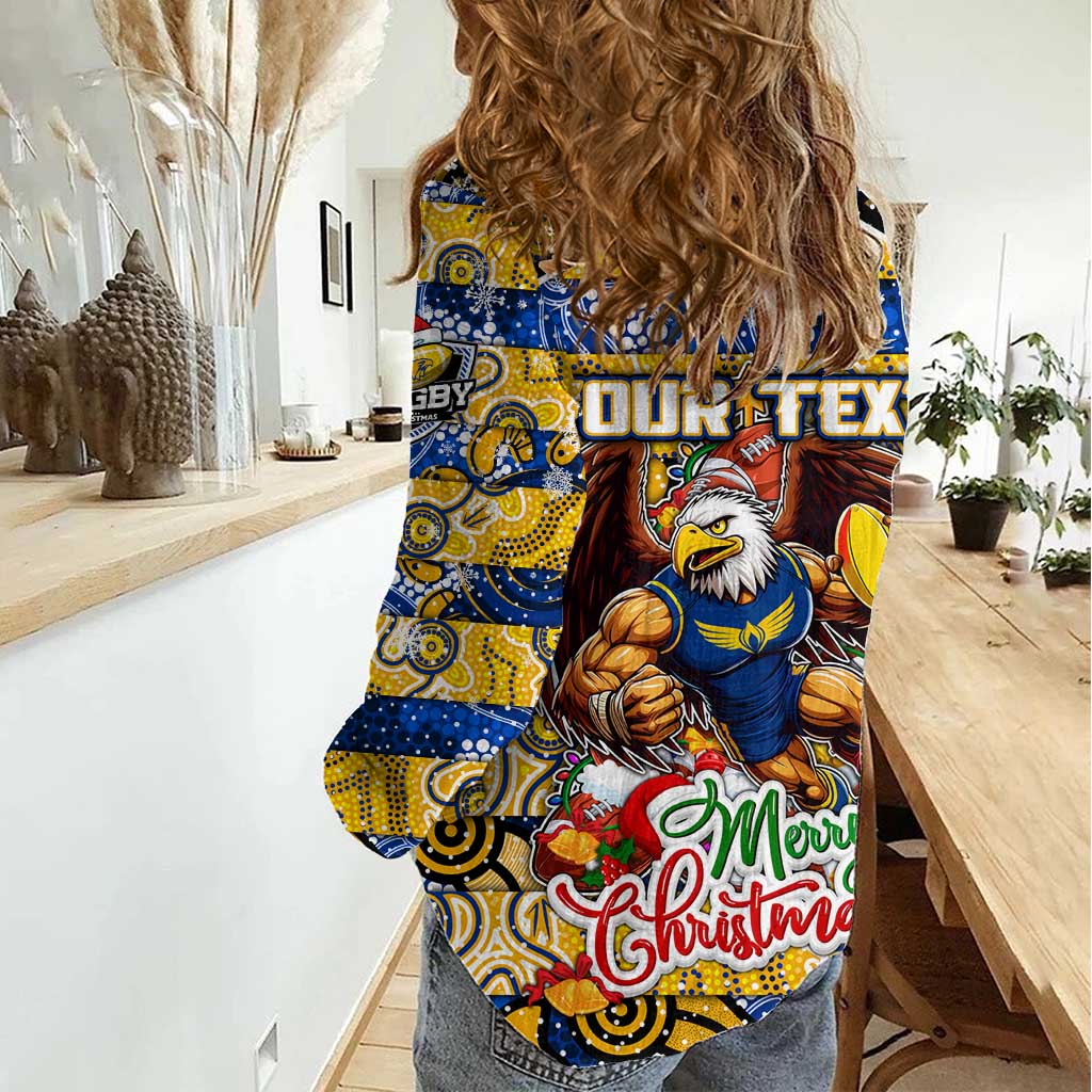 Custom Eagles Rugby Merry Christmas Women Casual Shirt Indigenous Australian Art