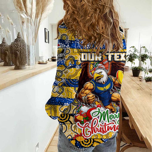 Custom Eagles Rugby Merry Christmas Women Casual Shirt Indigenous Australian Art