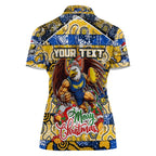 Custom Eagles Rugby Merry Christmas Women Polo Shirt Indigenous Australian Art