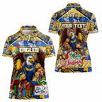 Custom Eagles Rugby Merry Christmas Women Polo Shirt Indigenous Australian Art