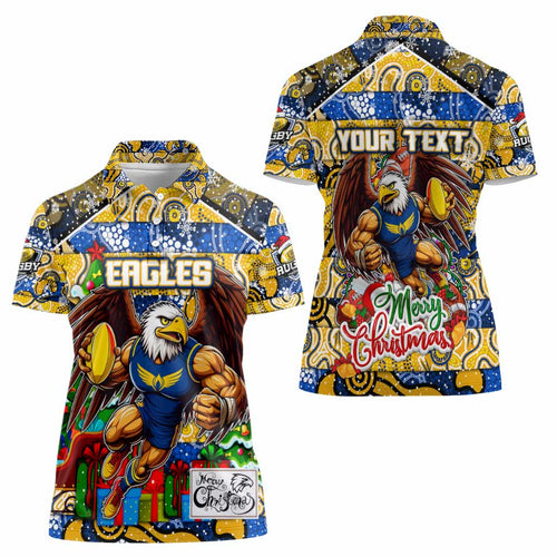 Custom Eagles Rugby Merry Christmas Women Polo Shirt Indigenous Australian Art