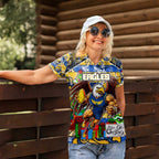 Custom Eagles Rugby Merry Christmas Women Polo Shirt Indigenous Australian Art
