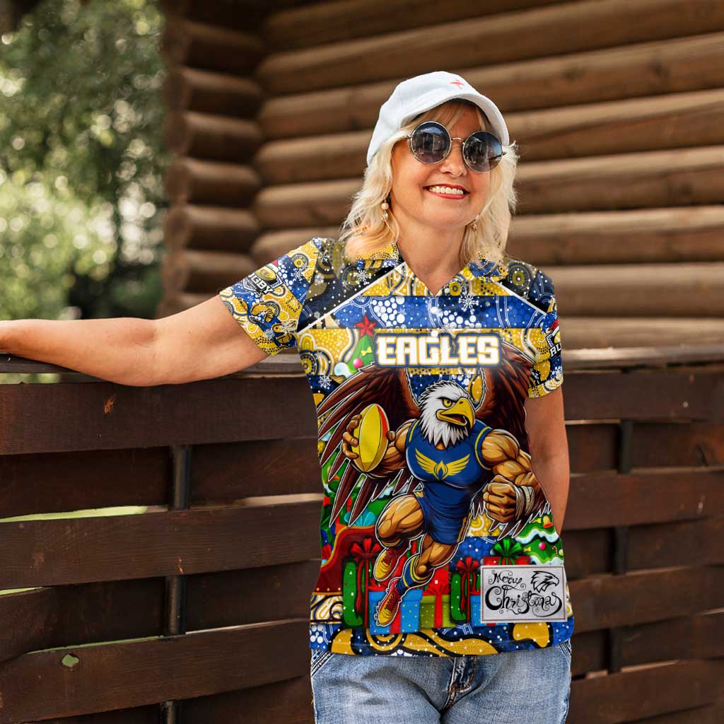Custom Eagles Rugby Merry Christmas Women Polo Shirt Indigenous Australian Art