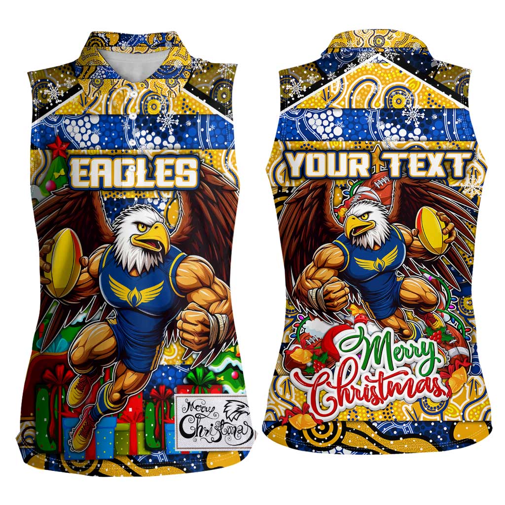 Custom Eagles Rugby Merry Christmas Women Sleeveless Polo Shirt Indigenous Australian Art