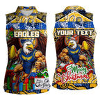 Custom Eagles Rugby Merry Christmas Women Sleeveless Polo Shirt Indigenous Australian Art