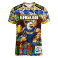 Custom Eagles Rugby Merry Christmas Women V-Neck T-Shirt Indigenous Australian Art