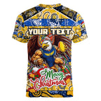 Custom Eagles Rugby Merry Christmas Women V-Neck T-Shirt Indigenous Australian Art