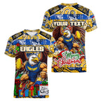 Custom Eagles Rugby Merry Christmas Women V-Neck T-Shirt Indigenous Australian Art
