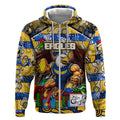 Custom Eagles Rugby Merry Christmas Zip Hoodie Indigenous Australian Art
