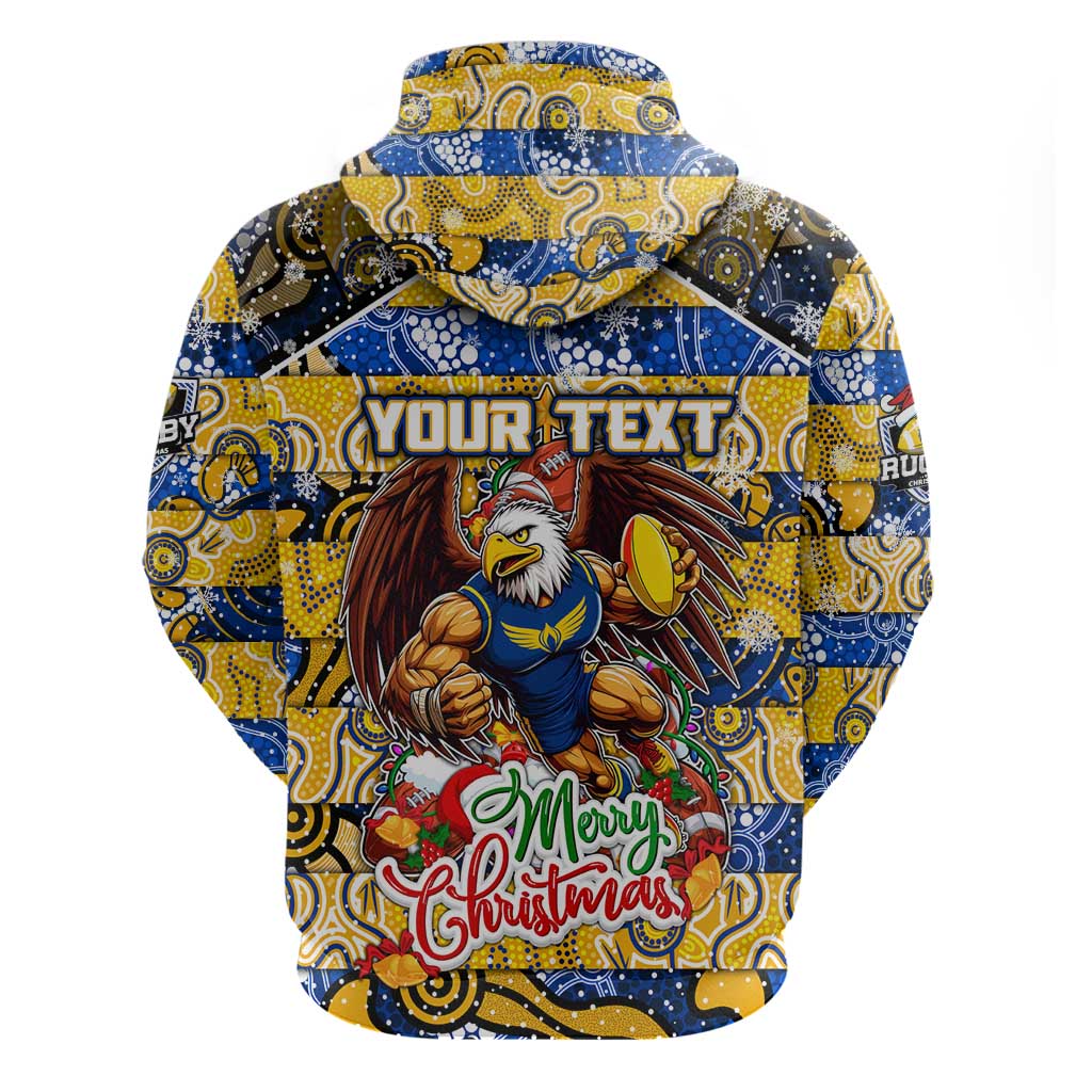Custom Eagles Rugby Merry Christmas Zip Hoodie Indigenous Australian Art