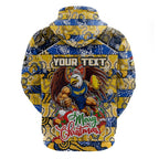 Custom Eagles Rugby Merry Christmas Zip Hoodie Indigenous Australian Art