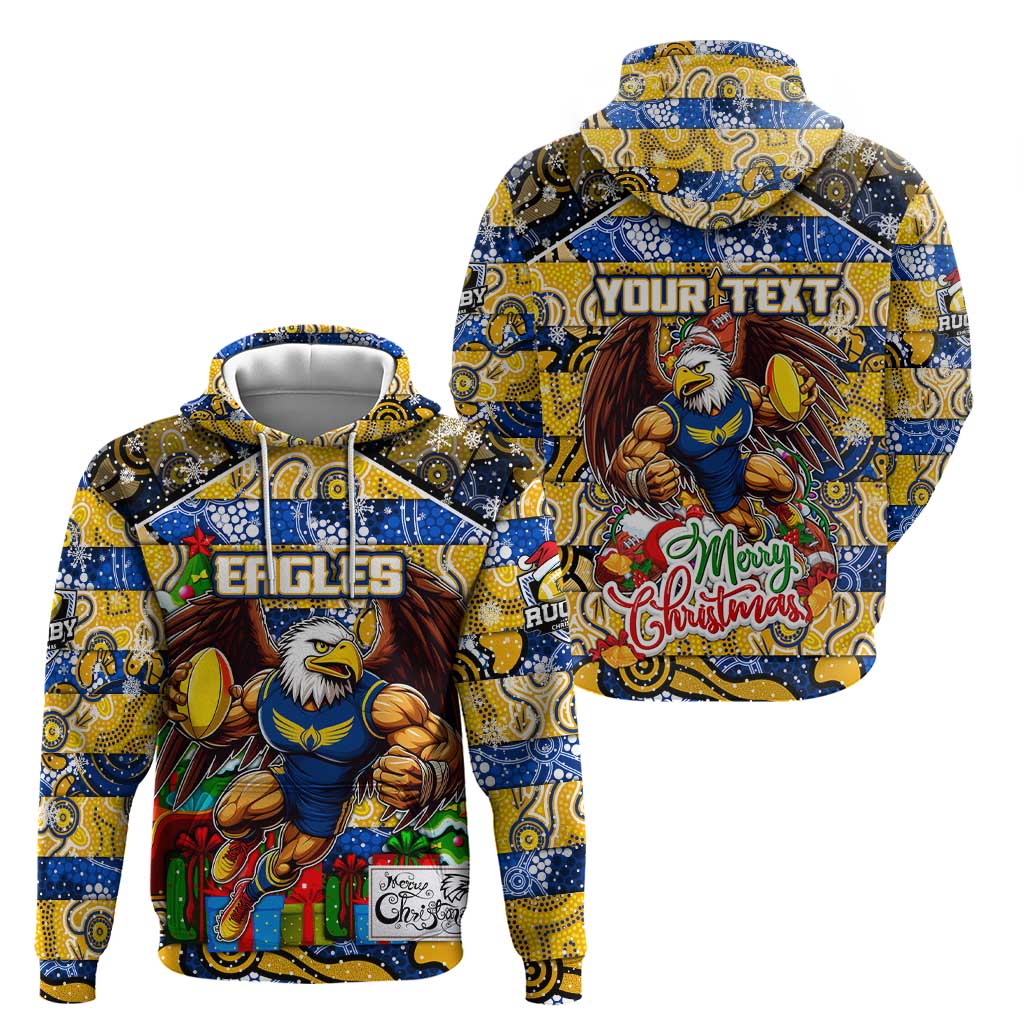 Custom Eagles Rugby Merry Christmas Zip Hoodie Indigenous Australian Art