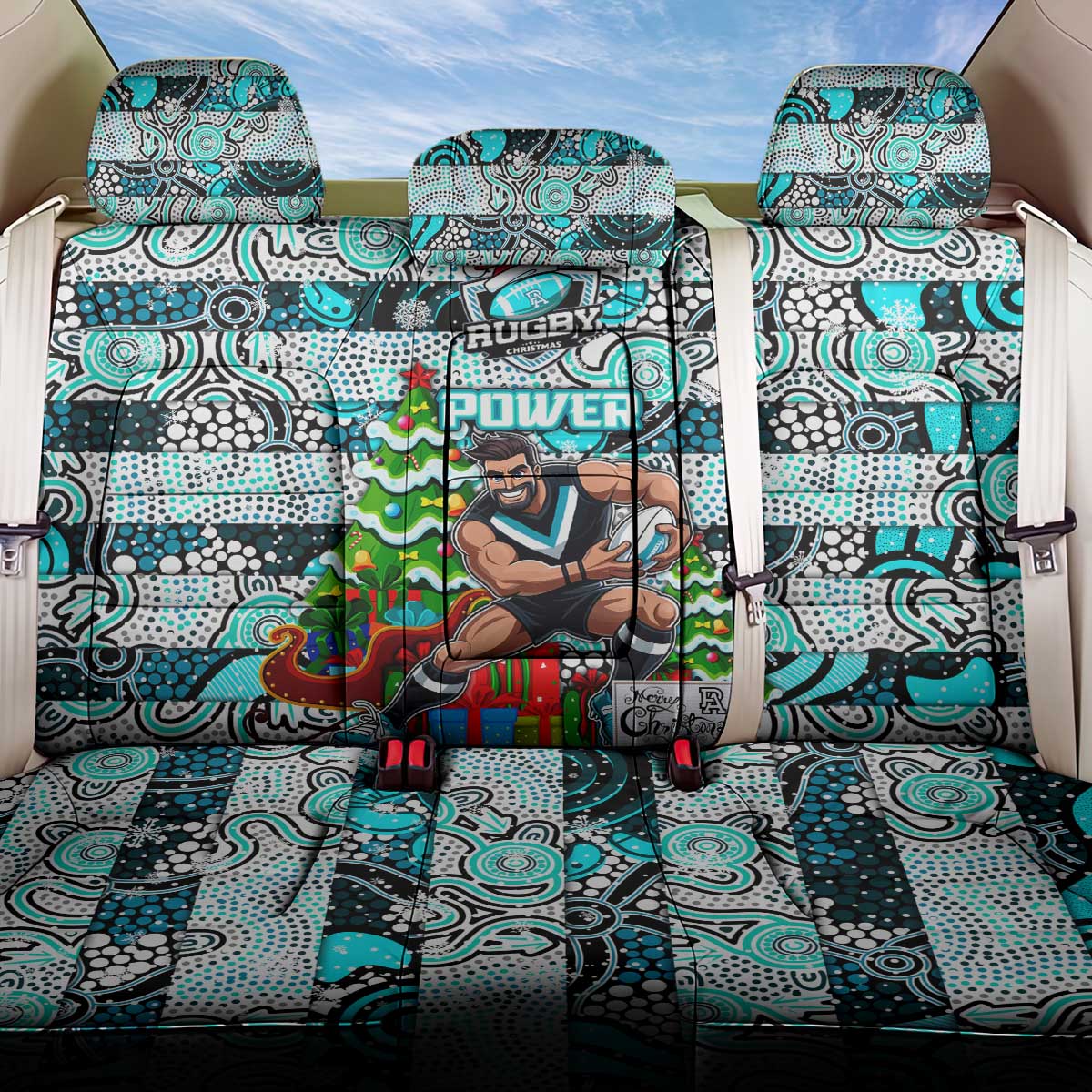 Power Football Merry Christmas Back Car Seat Cover Indigenous Australian Art