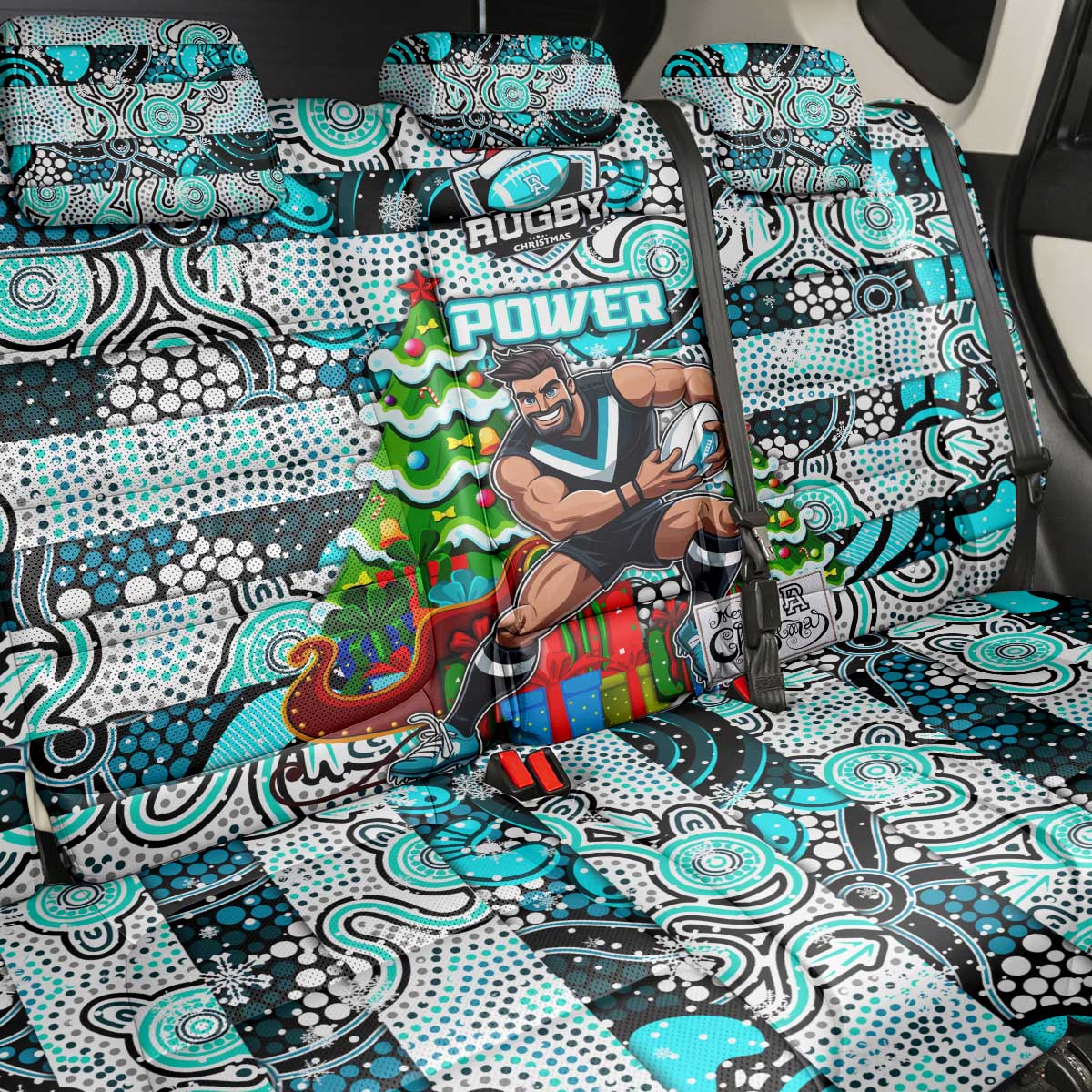 Power Football Merry Christmas Back Car Seat Cover Indigenous Australian Art