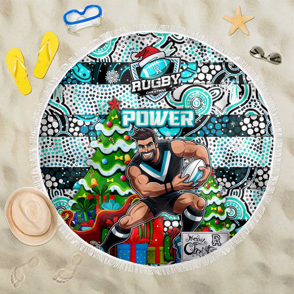 Power Football Merry Christmas Beach Blanket Indigenous Australian Art