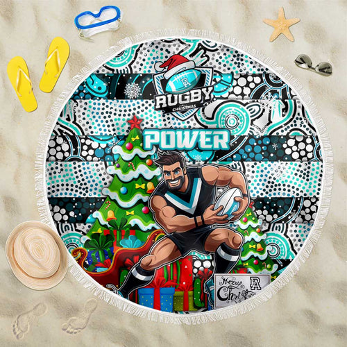 Power Football Merry Christmas Beach Blanket Indigenous Australian Art