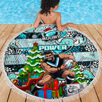 Power Football Merry Christmas Beach Blanket Indigenous Australian Art