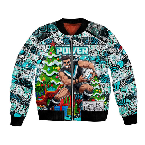 Custom Power Rugby Merry Christmas Bomber Jacket Indigenous Australian Art