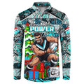 Custom Power Rugby Merry Christmas Button Sweatshirt Indigenous Australian Art