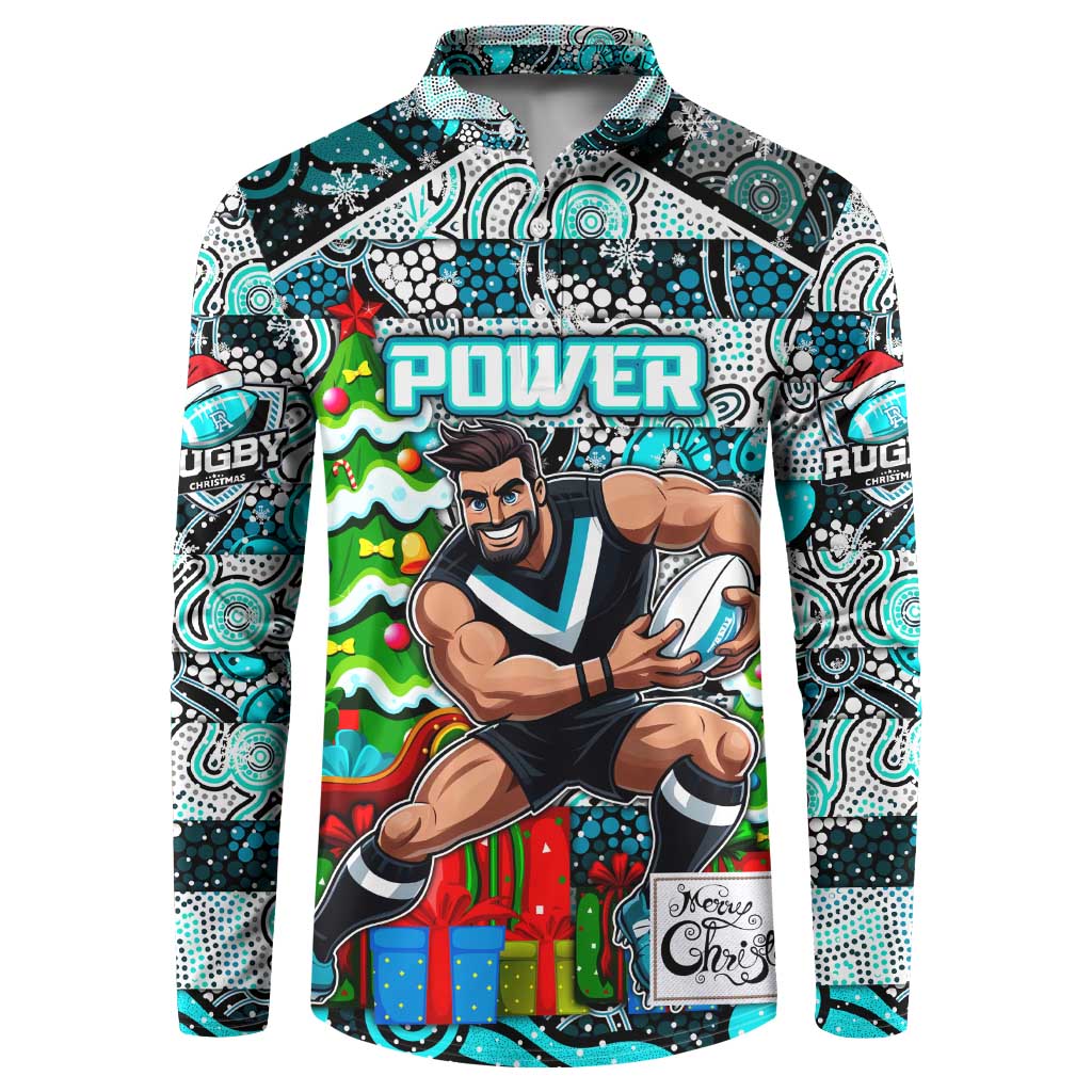 Custom Power Rugby Merry Christmas Button Sweatshirt Indigenous Australian Art