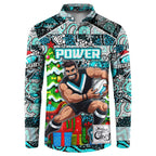 Custom Power Rugby Merry Christmas Button Sweatshirt Indigenous Australian Art