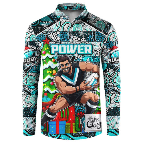 Custom Power Rugby Merry Christmas Button Sweatshirt Indigenous Australian Art
