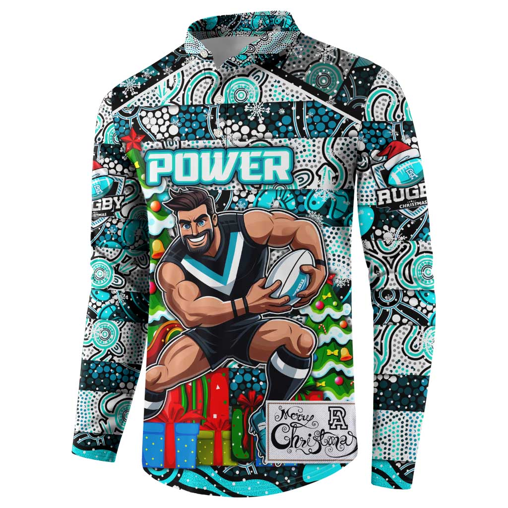 Custom Power Rugby Merry Christmas Button Sweatshirt Indigenous Australian Art