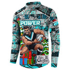 Custom Power Rugby Merry Christmas Button Sweatshirt Indigenous Australian Art
