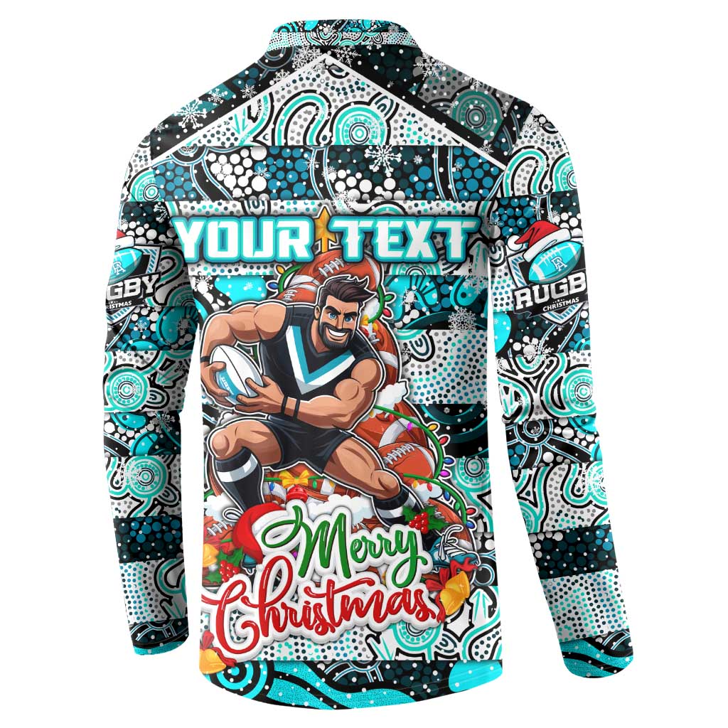 Custom Power Rugby Merry Christmas Button Sweatshirt Indigenous Australian Art