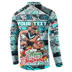 Custom Power Rugby Merry Christmas Button Sweatshirt Indigenous Australian Art