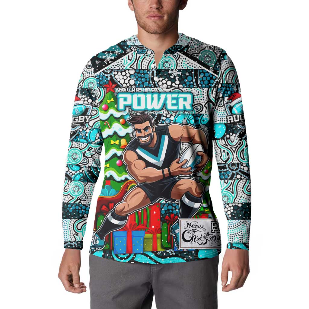 Custom Power Rugby Merry Christmas Button Sweatshirt Indigenous Australian Art