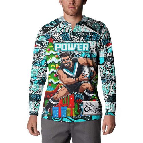 Custom Power Rugby Merry Christmas Button Sweatshirt Indigenous Australian Art