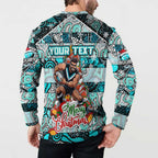 Custom Power Rugby Merry Christmas Button Sweatshirt Indigenous Australian Art