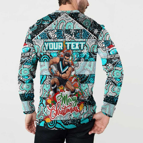 Custom Power Rugby Merry Christmas Button Sweatshirt Indigenous Australian Art