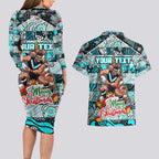 Custom Power Rugby Merry Christmas Couples Matching Long Sleeve Bodycon Dress and Hawaiian Shirt Indigenous Australian Art