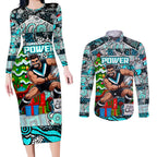 Custom Power Rugby Merry Christmas Couples Matching Long Sleeve Bodycon Dress and Long Sleeve Button Shirt Indigenous Australian Art