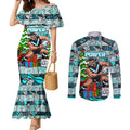 Custom Power Rugby Merry Christmas Couples Matching Mermaid Dress and Long Sleeve Button Shirt Indigenous Australian Art