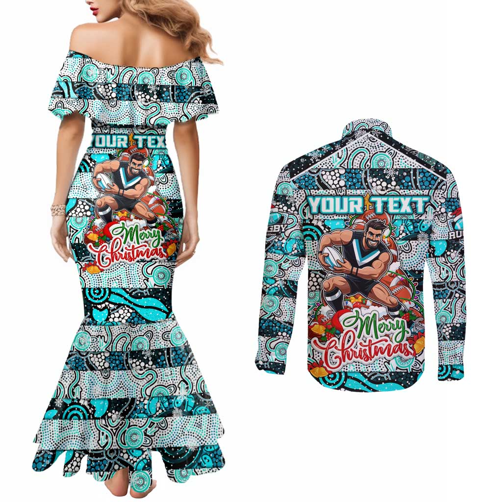 Custom Power Rugby Merry Christmas Couples Matching Mermaid Dress and Long Sleeve Button Shirt Indigenous Australian Art