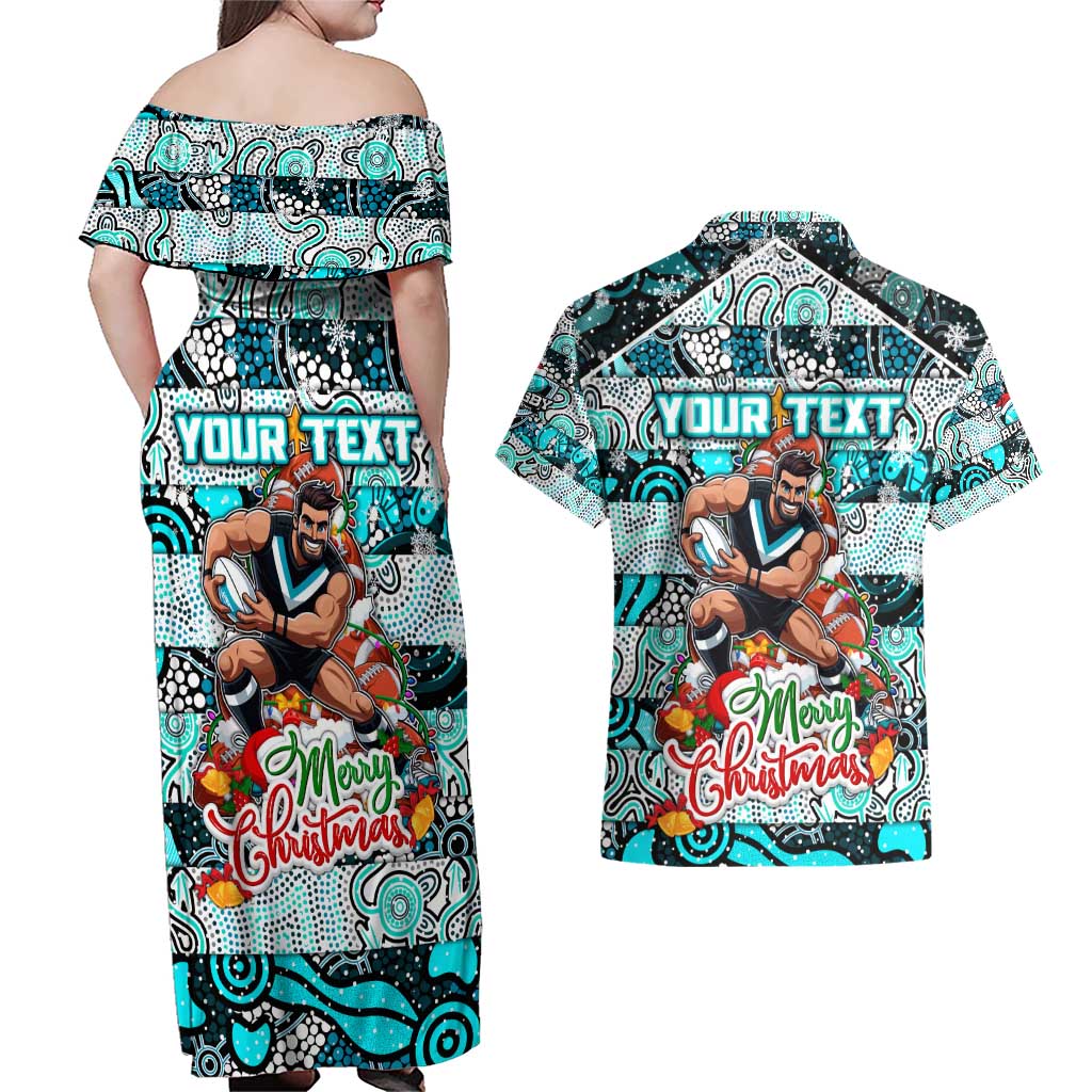 Custom Power Rugby Merry Christmas Couples Matching Off Shoulder Maxi Dress and Hawaiian Shirt Indigenous Australian Art