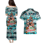 Custom Power Rugby Merry Christmas Couples Matching Puletasi and Hawaiian Shirt Indigenous Australian Art