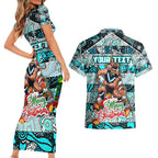 Custom Power Rugby Merry Christmas Couples Matching Short Sleeve Bodycon Dress and Hawaiian Shirt Indigenous Australian Art