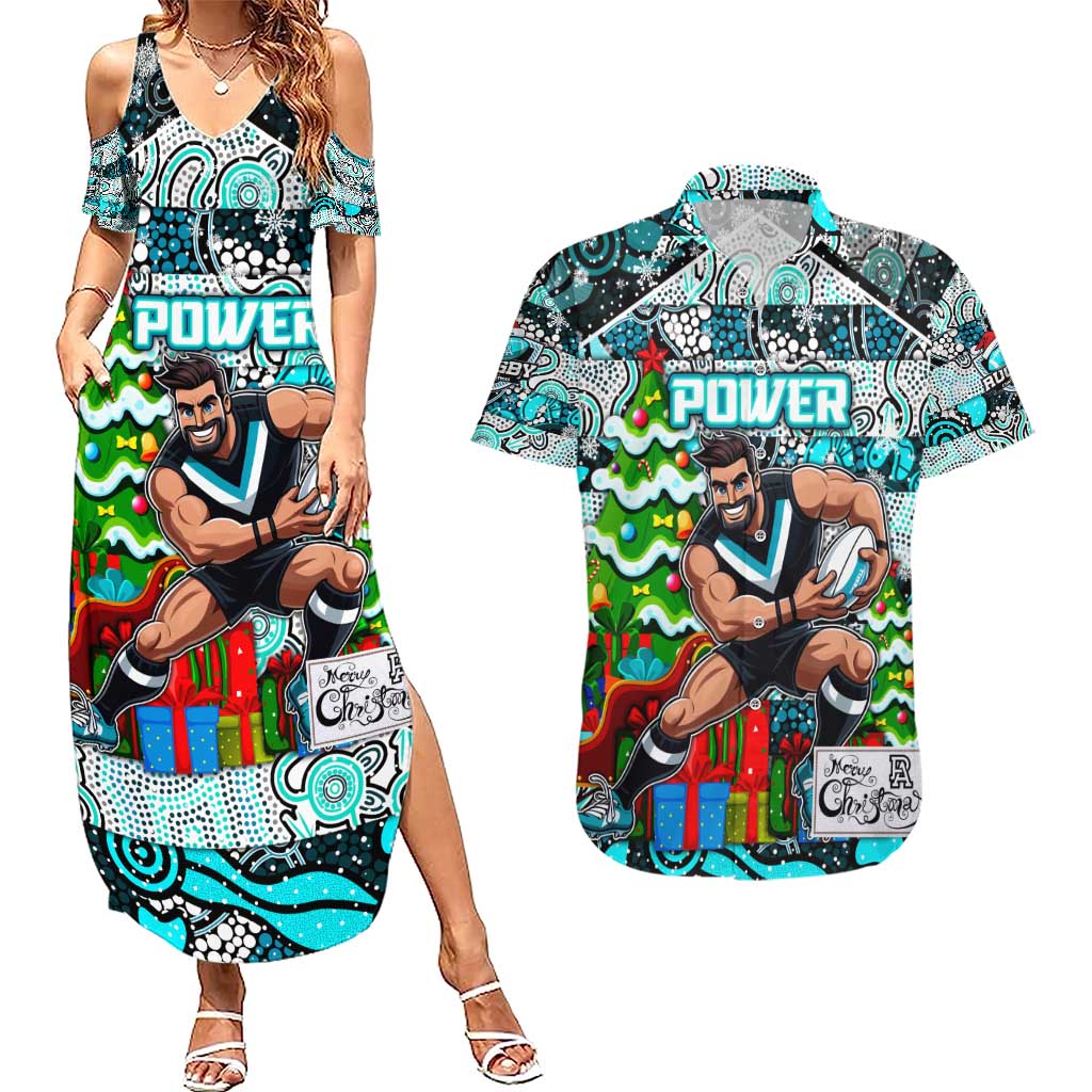 Custom Power Rugby Merry Christmas Couples Matching Summer Maxi Dress and Hawaiian Shirt Indigenous Australian Art