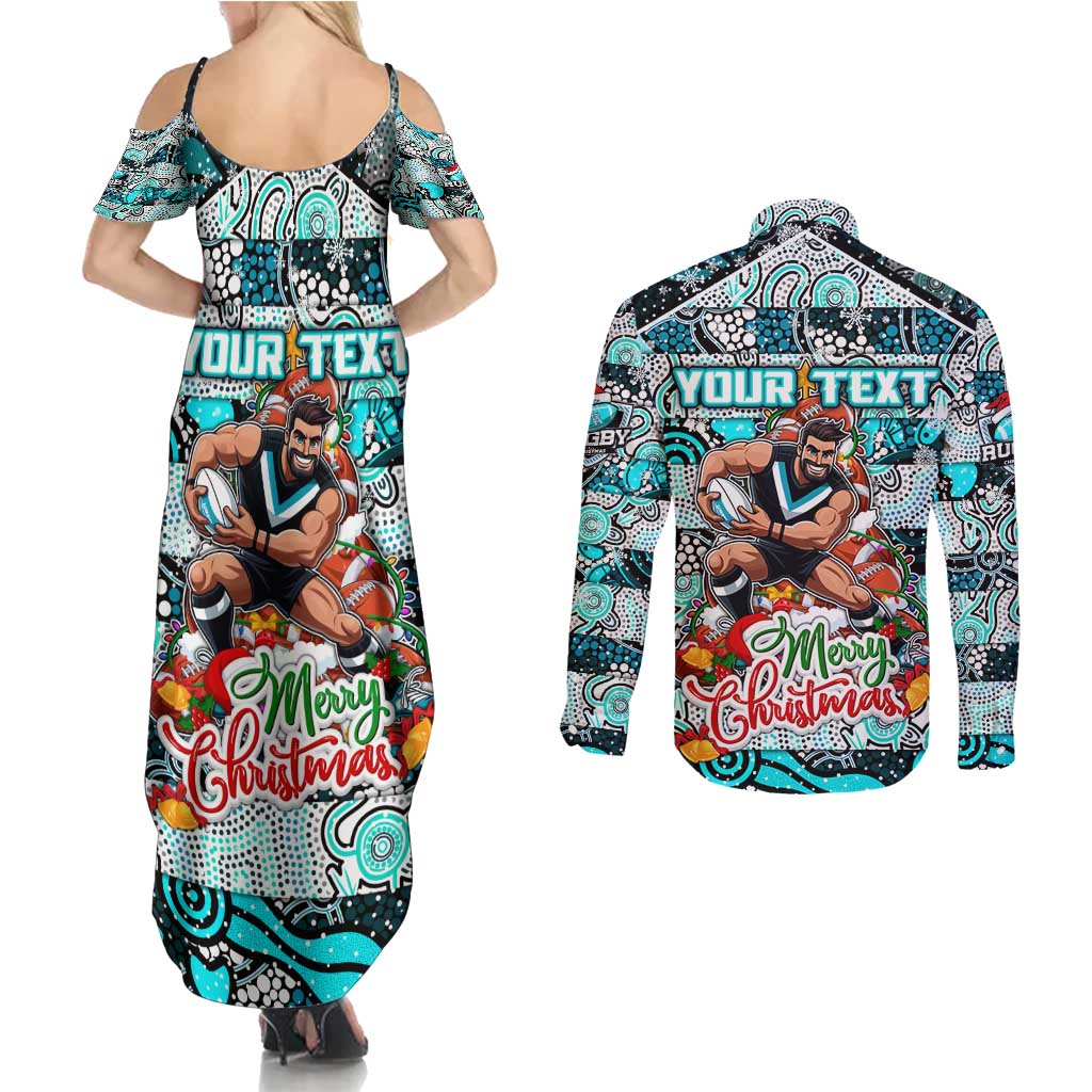 Custom Power Rugby Merry Christmas Couples Matching Summer Maxi Dress and Long Sleeve Button Shirt Indigenous Australian Art