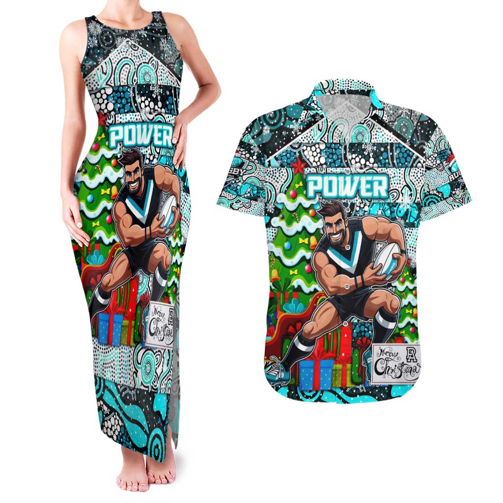 Custom Power Rugby Merry Christmas Couples Matching Tank Maxi Dress and Hawaiian Shirt Indigenous Australian Art